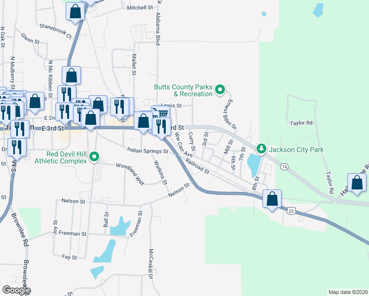 map of restaurants, bars, coffee shops, grocery stores, and more near 278 Macon Avenue in Jackson