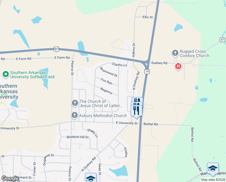 map of restaurants, bars, coffee shops, grocery stores, and more near 2509 Regency in Magnolia