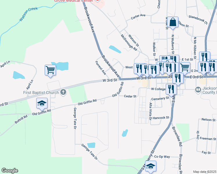 map of restaurants, bars, coffee shops, grocery stores, and more near 280 South Harkness Street in Jackson