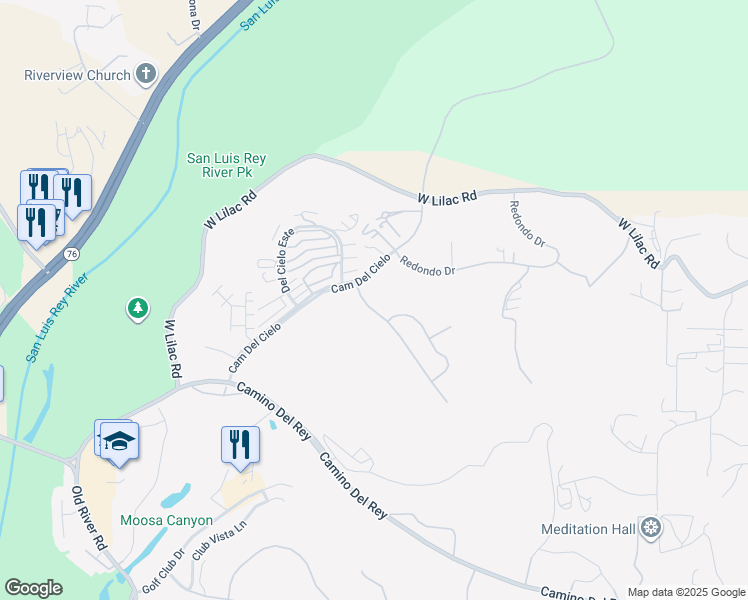 map of restaurants, bars, coffee shops, grocery stores, and more near 5767 Camino Del Cielo in Bonsall