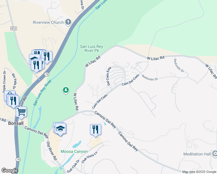map of restaurants, bars, coffee shops, grocery stores, and more near 5713 Kensington Place in Bonsall