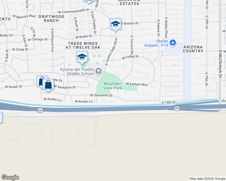map of restaurants, bars, coffee shops, grocery stores, and more near 4893 West Morelos Street in Chandler