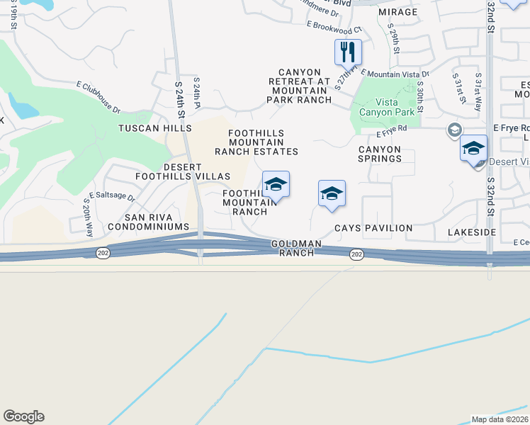 map of restaurants, bars, coffee shops, grocery stores, and more near 16821 South 25th Place in Phoenix