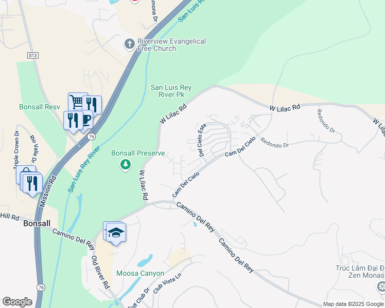 map of restaurants, bars, coffee shops, grocery stores, and more near 31916 Del Cielo Este in Bonsall