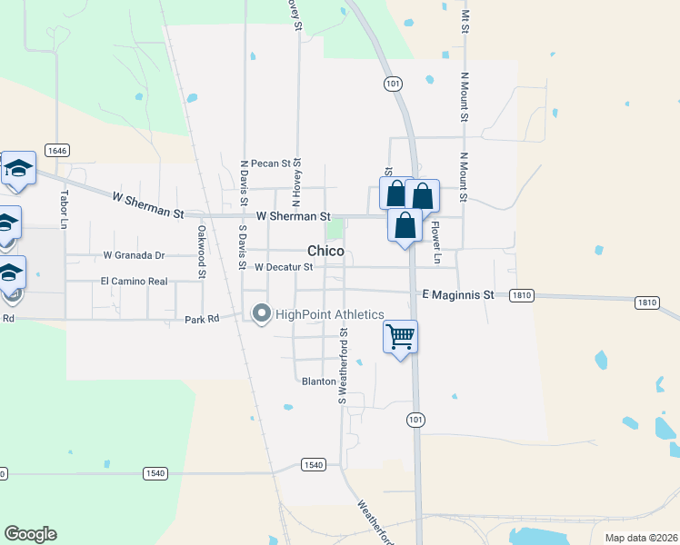 map of restaurants, bars, coffee shops, grocery stores, and more near 101 West Decatur Street in Chico