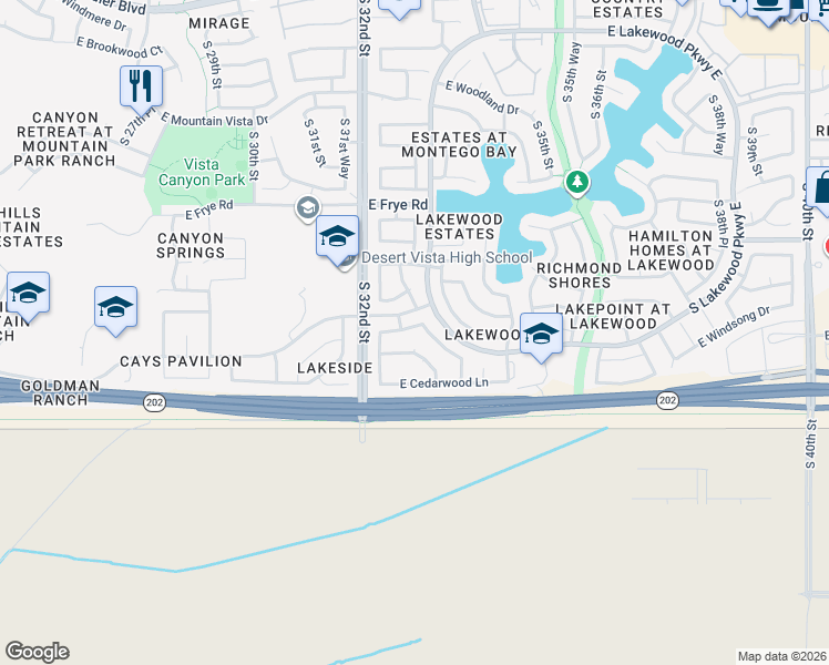 map of restaurants, bars, coffee shops, grocery stores, and more near 3235 East Cottonwood Lane in Phoenix