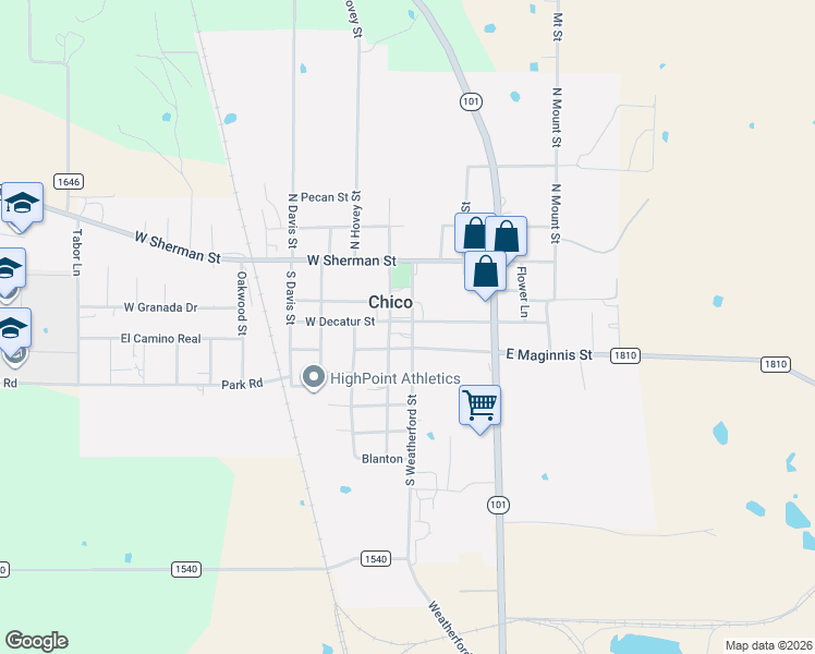 map of restaurants, bars, coffee shops, grocery stores, and more near 101 West Decatur Street in Chico