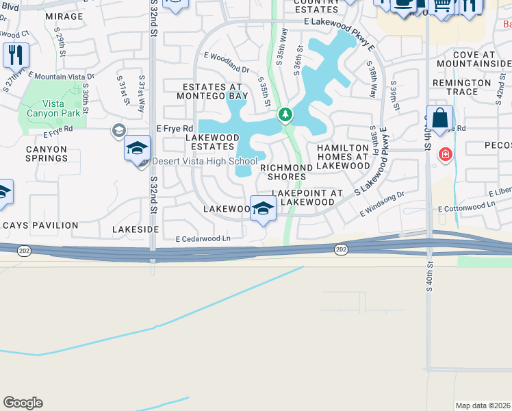 map of restaurants, bars, coffee shops, grocery stores, and more near 16818 South 35th Street in Phoenix