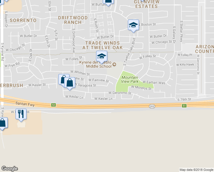 map of restaurants, bars, coffee shops, grocery stores, and more near 698 South Rush Street in Chandler
