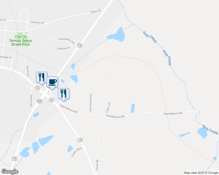 map of restaurants, bars, coffee shops, grocery stores, and more near 61 Cody Trail in Senoia