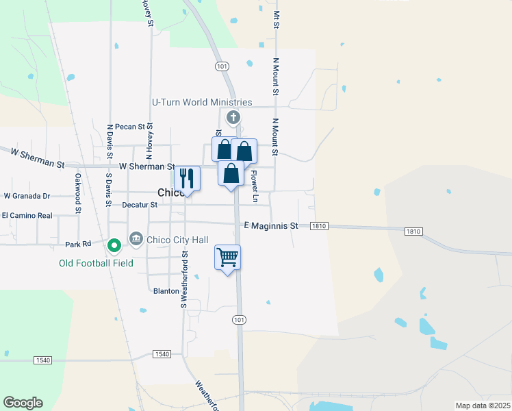 map of restaurants, bars, coffee shops, grocery stores, and more near East Decatur Street in Chico