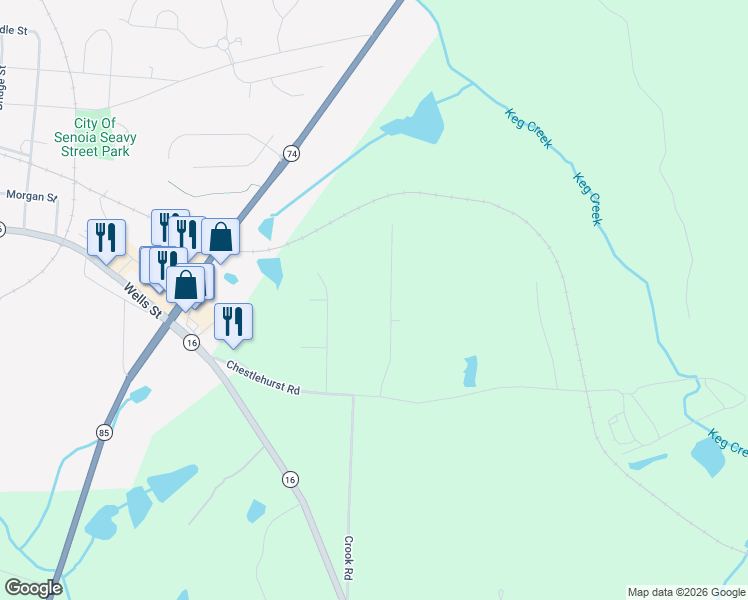 map of restaurants, bars, coffee shops, grocery stores, and more near 174 Chestlehurst Road in Senoia
