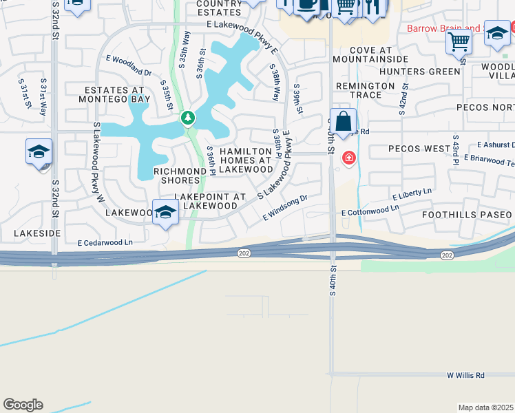 map of restaurants, bars, coffee shops, grocery stores, and more near 16805 South 37th Way in Phoenix