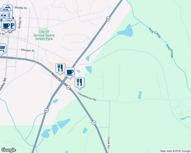 map of restaurants, bars, coffee shops, grocery stores, and more near 25 Overview Place in Senoia