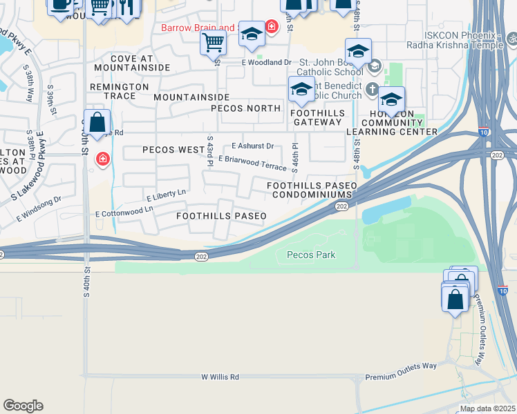 map of restaurants, bars, coffee shops, grocery stores, and more near 4446 East Cottonwood Lane in Phoenix