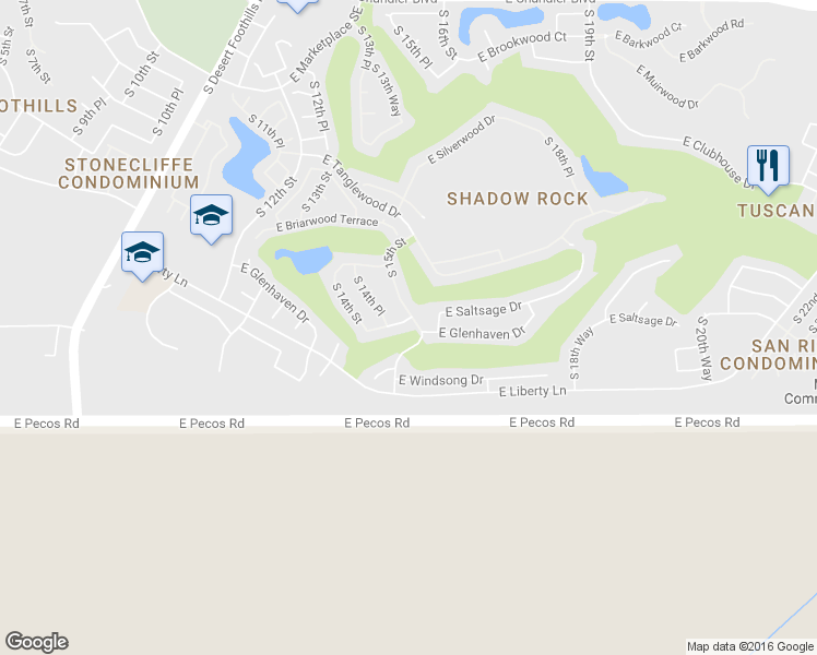 map of restaurants, bars, coffee shops, grocery stores, and more near 16661 South 15th Street in Phoenix
