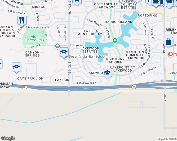 map of restaurants, bars, coffee shops, grocery stores, and more near 3365 East Windsong Drive in Phoenix