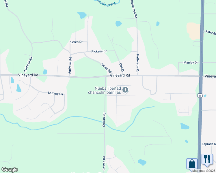 map of restaurants, bars, coffee shops, grocery stores, and more near 1456 Cowan Road in Griffin