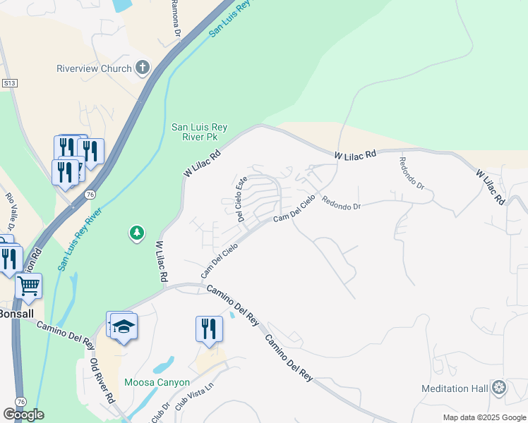 map of restaurants, bars, coffee shops, grocery stores, and more near 5704 Camino Del Cielo in Bonsall