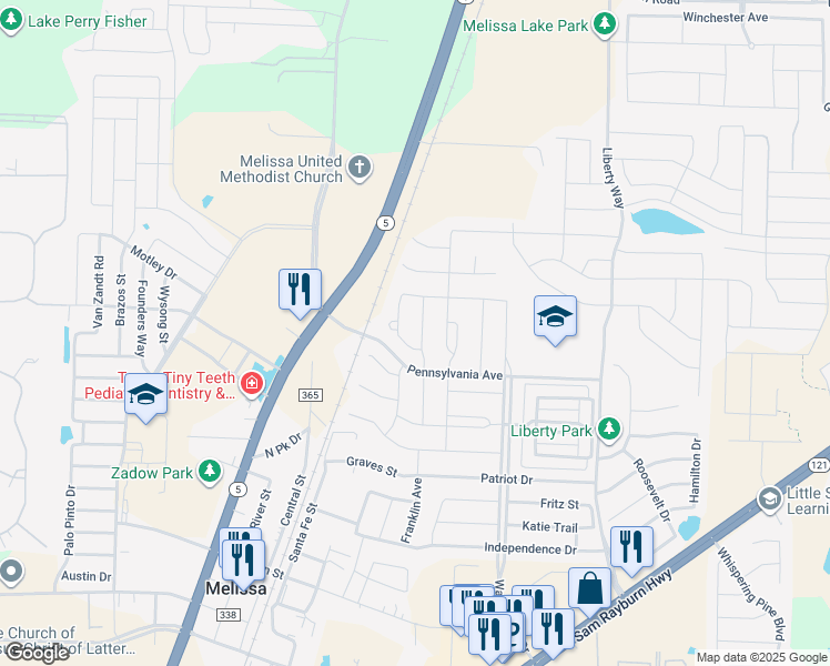 map of restaurants, bars, coffee shops, grocery stores, and more near 3512 Charleston Drive in Melissa