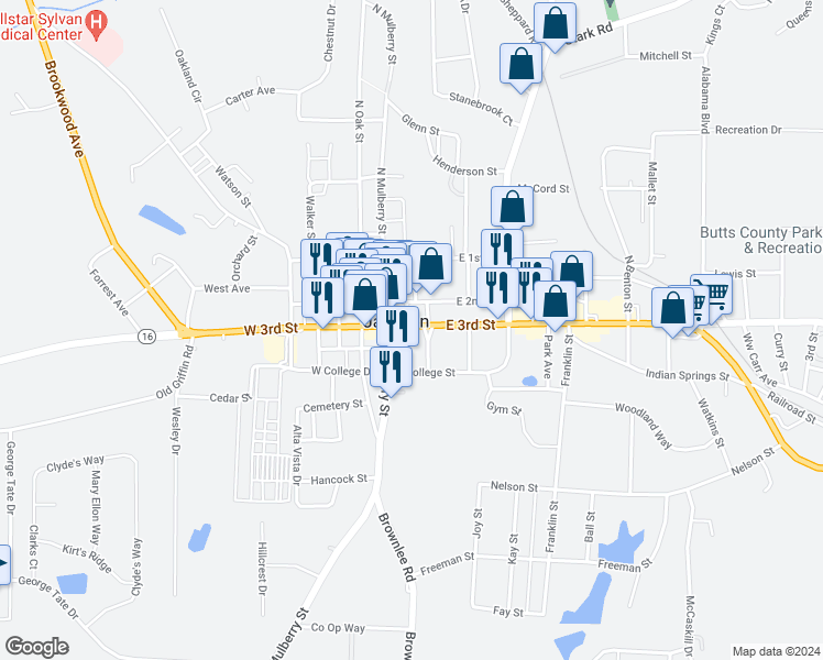 map of restaurants, bars, coffee shops, grocery stores, and more near 206 East 3rd Street in Jackson
