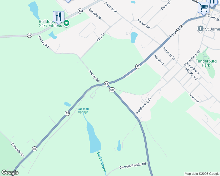 map of restaurants, bars, coffee shops, grocery stores, and more near 199 Perimeter Road in Monticello