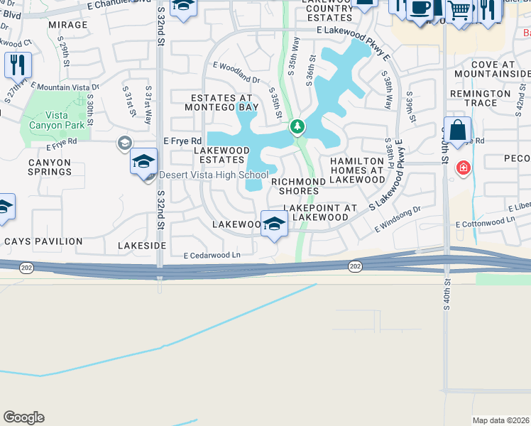 map of restaurants, bars, coffee shops, grocery stores, and more near 16818 South 35th Street in Phoenix