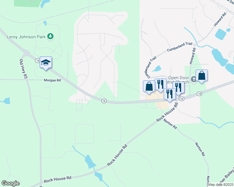 map of restaurants, bars, coffee shops, grocery stores, and more near 45 Kenwood Trail in Senoia