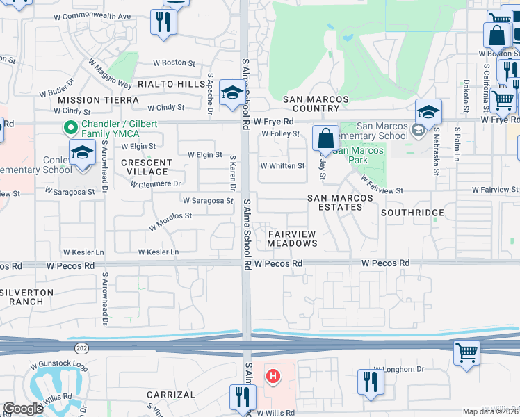 map of restaurants, bars, coffee shops, grocery stores, and more near 973 West Morelos Street in Chandler