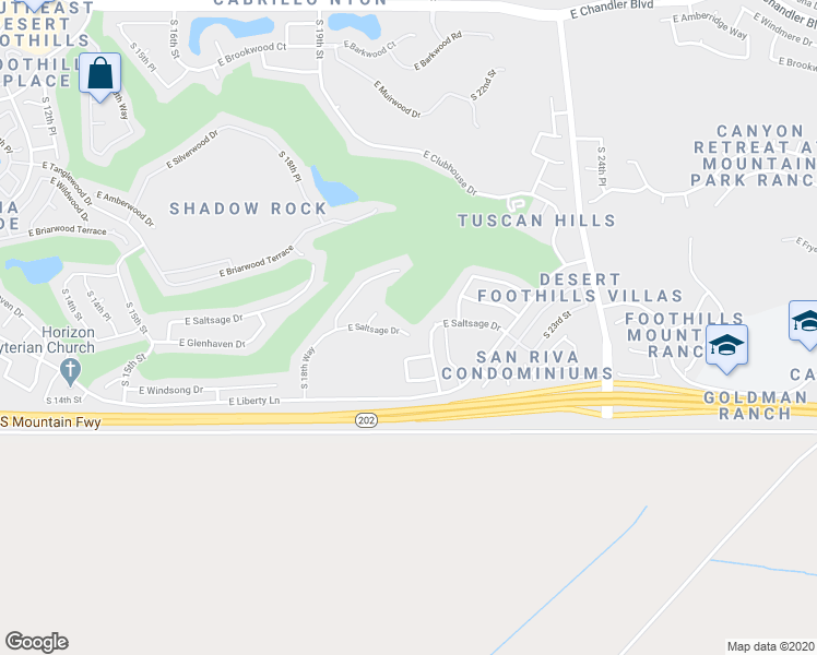 map of restaurants, bars, coffee shops, grocery stores, and more near 1944 East Saltsage Drive in Phoenix