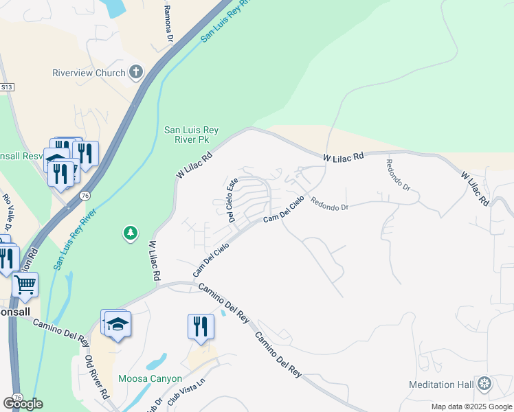 map of restaurants, bars, coffee shops, grocery stores, and more near 5704 Camino Del Cielo in Bonsall