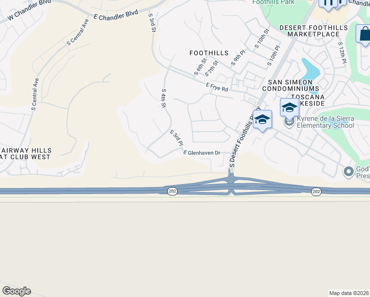 map of restaurants, bars, coffee shops, grocery stores, and more near 16675 South 3rd Place in Phoenix