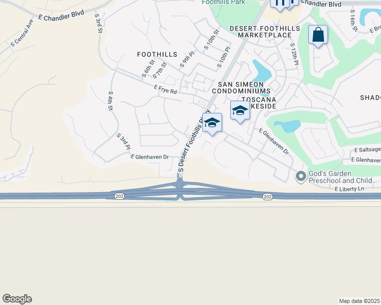 map of restaurants, bars, coffee shops, grocery stores, and more near 16815 South Desert Foothills Parkway in Phoenix