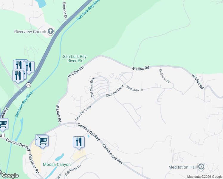 map of restaurants, bars, coffee shops, grocery stores, and more near 32078 Del Cielo Oeste in Bonsall