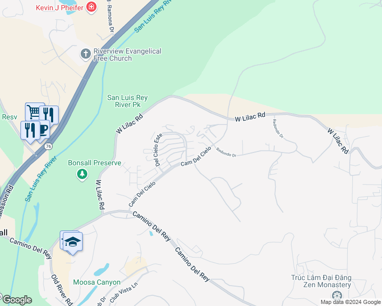 map of restaurants, bars, coffee shops, grocery stores, and more near 32080 Del Cielo Oeste in Bonsall