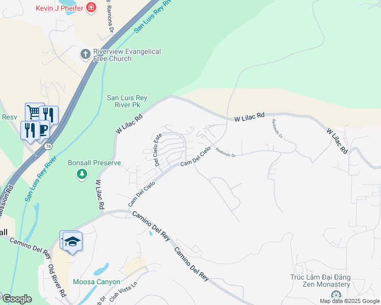 map of restaurants, bars, coffee shops, grocery stores, and more near 32080 Del Cielo Oeste in Bonsall