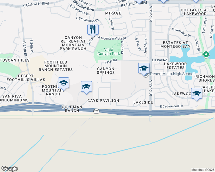 map of restaurants, bars, coffee shops, grocery stores, and more near 16630 South 29th Street in Phoenix