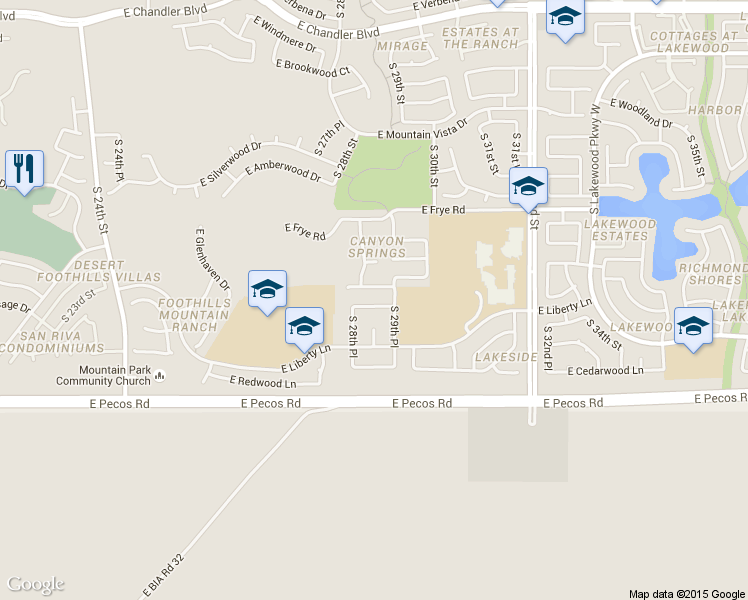 map of restaurants, bars, coffee shops, grocery stores, and more near 16630 South 29th Street in Phoenix