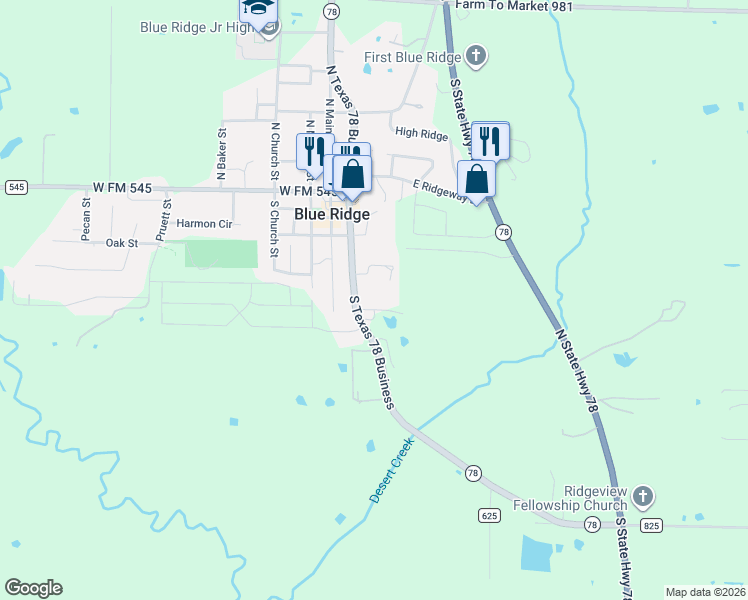 map of restaurants, bars, coffee shops, grocery stores, and more near 400 Texas 78 Business in Blue Ridge