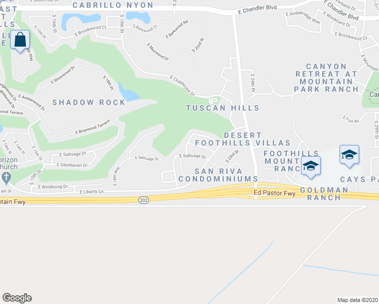 map of restaurants, bars, coffee shops, grocery stores, and more near 16638 South 21st Street in Phoenix