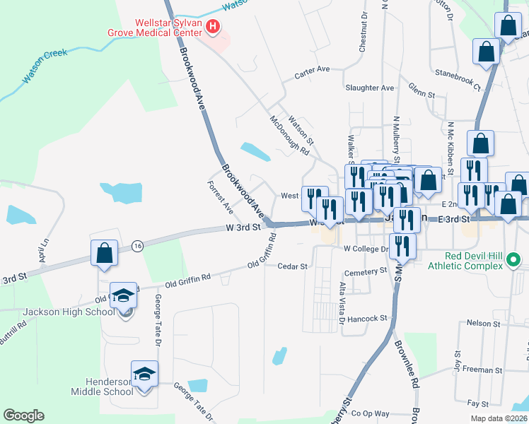map of restaurants, bars, coffee shops, grocery stores, and more near 427 West Avenue in Jackson