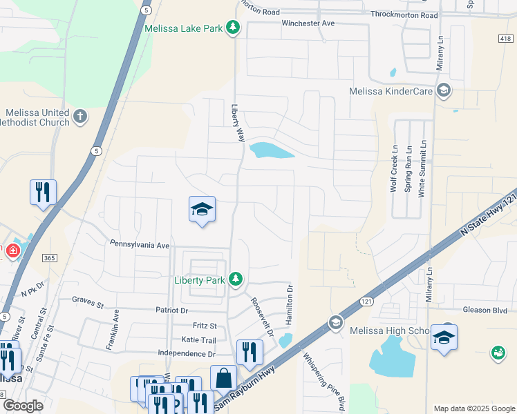 map of restaurants, bars, coffee shops, grocery stores, and more near 2901 Ellsworth Avenue in Melissa