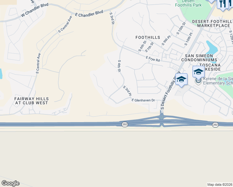 map of restaurants, bars, coffee shops, grocery stores, and more near 16620 South 3rd Street in Phoenix
