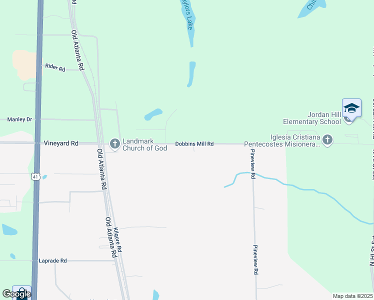 map of restaurants, bars, coffee shops, grocery stores, and more near 222 Dobbins Mill Road in Griffin