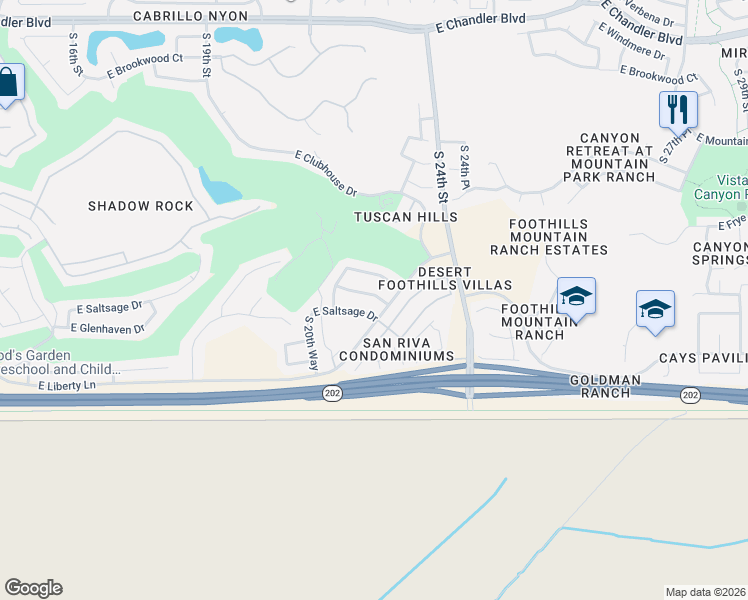 map of restaurants, bars, coffee shops, grocery stores, and more near 2161 East Nighthawk Way in Phoenix