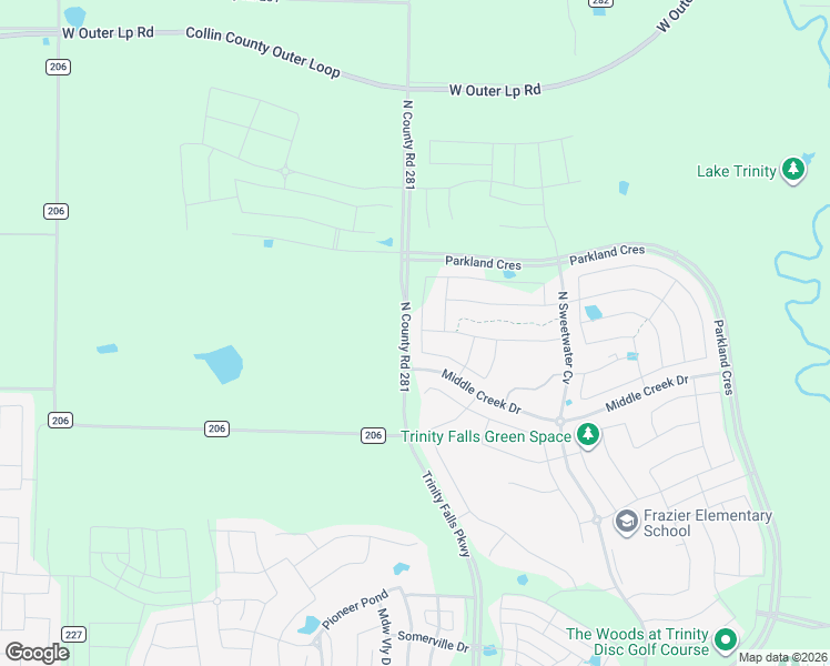 map of restaurants, bars, coffee shops, grocery stores, and more near 5194 County Road 206 in McKinney