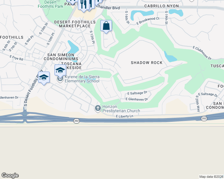 map of restaurants, bars, coffee shops, grocery stores, and more near 1434 East Saltsage Drive in Phoenix