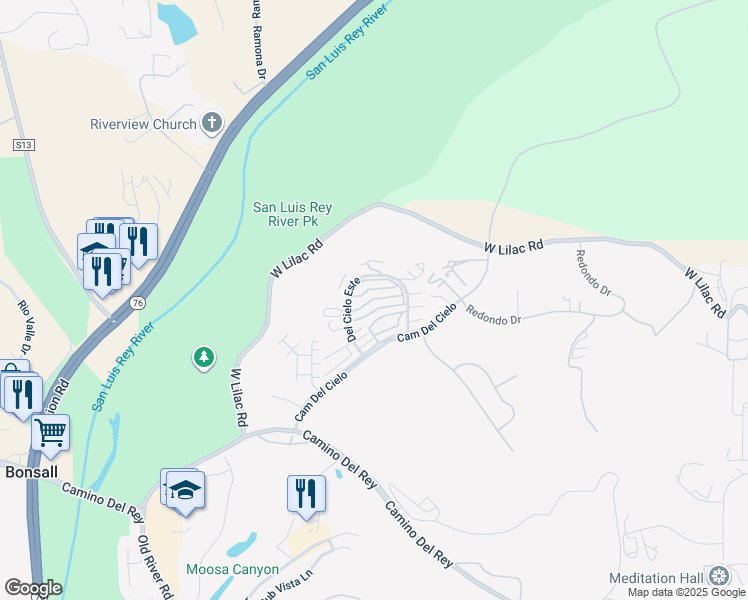 map of restaurants, bars, coffee shops, grocery stores, and more near 31953 Arlington Circle in Bonsall
