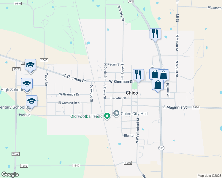 map of restaurants, bars, coffee shops, grocery stores, and more near 106 Mc Cracken Street in Chico