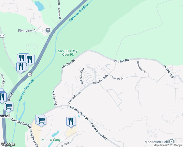map of restaurants, bars, coffee shops, grocery stores, and more near 5771 Galloway Place in Bonsall